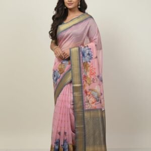 Woven Banarasi Cotton Silk Saree  (Pink)