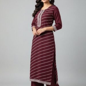 Women's Maroon Leheriya Printed Chanderi Kurta Set